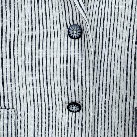 Anthropologie cartonier blue pin striped linen button front blazer 4 - Picture 11 of 12